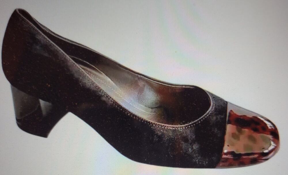 Ara Luftpolster Black Suede 2.25" Chunky Heel Pumps Tortoise Shell Toe Size 6.5
